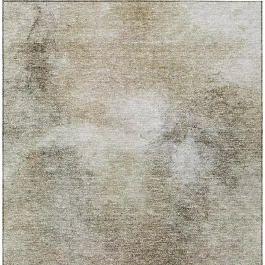 Khaki And Brown Abstract Washable Indoor Outdoor Area Rug Photo 7