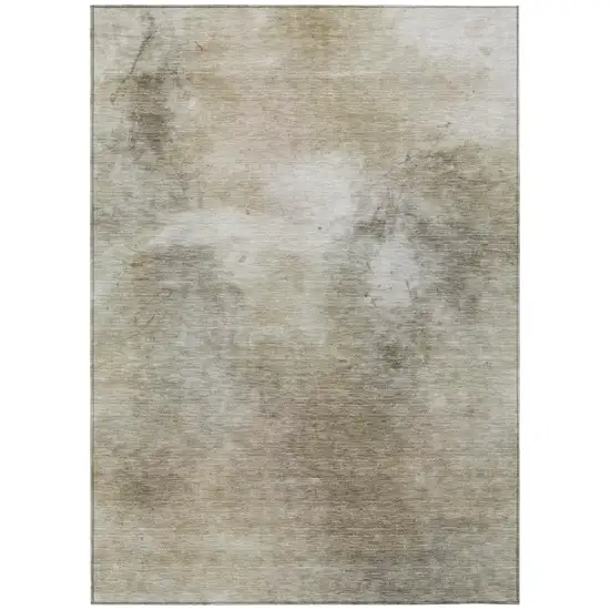 Khaki And Brown Abstract Washable Indoor Outdoor Area Rug Photo 3