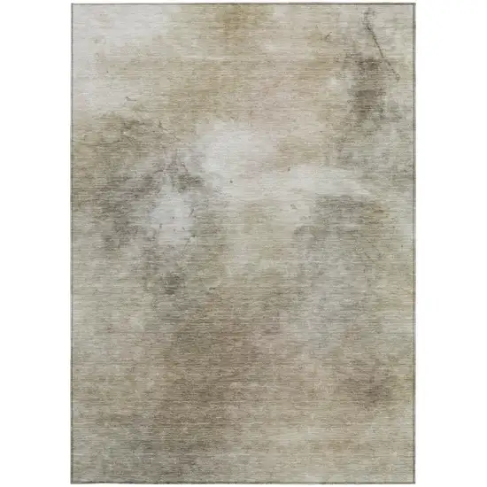 Khaki And Brown Abstract Washable Indoor Outdoor Area Rug Photo 1