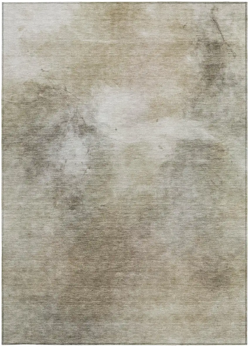 Khaki And Brown Abstract Washable Indoor Outdoor Area Rug Photo 1