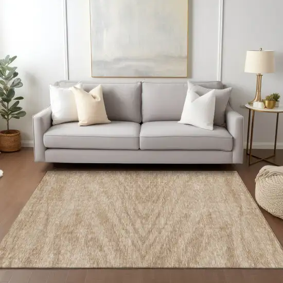 Khaki And Brown Abstract Washable Indoor Outdoor Area Rug Photo 9