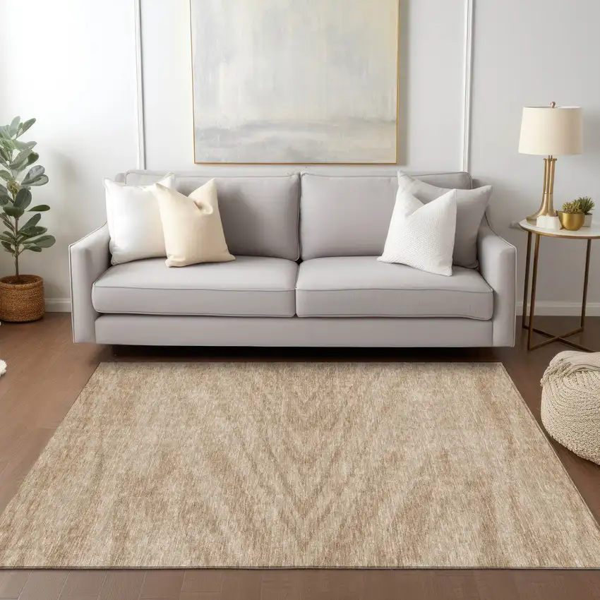Khaki And Brown Abstract Washable Indoor Outdoor Area Rug Photo 9