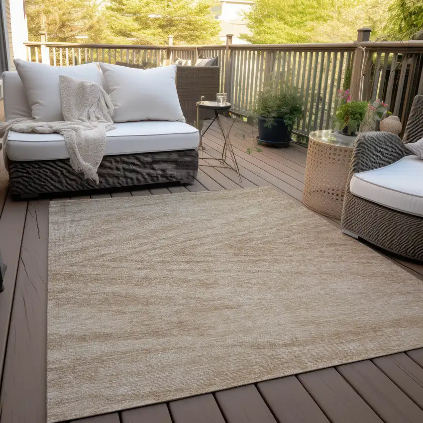 Khaki And Brown Abstract Washable Indoor Outdoor Area Rug Photo 9