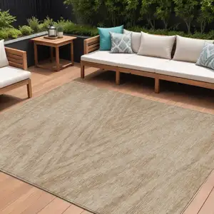 Photo of Khaki And Brown Abstract Washable Indoor Outdoor Area Rug