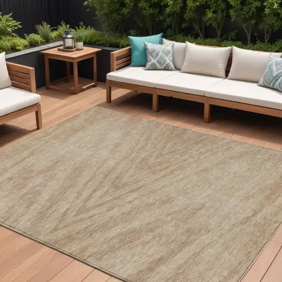 Khaki And Brown Abstract Washable Indoor Outdoor Area Rug Photo 1