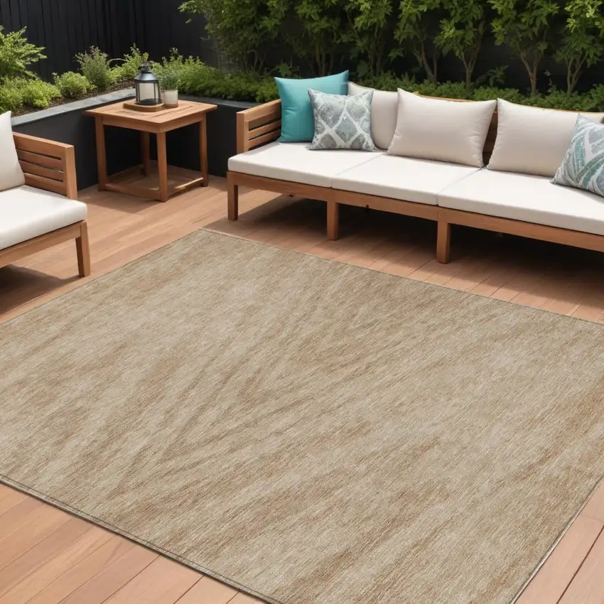 Khaki And Brown Abstract Washable Indoor Outdoor Area Rug Photo 1