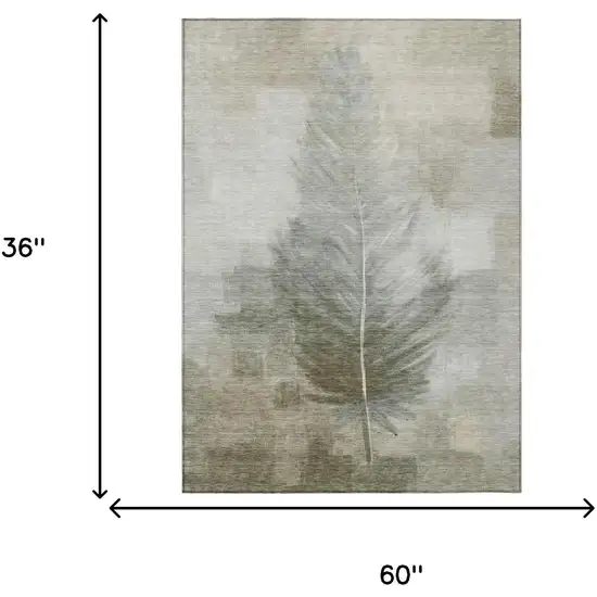 Khaki And Brown Botanical Leaves Washable Indoor Outdoor Area Rug Photo 7