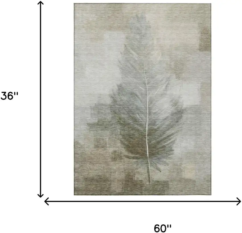 Khaki And Brown Botanical Leaves Washable Indoor Outdoor Area Rug Photo 7