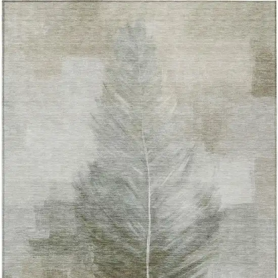 Khaki And Brown Botanical Leaves Washable Indoor Outdoor Area Rug Photo 4