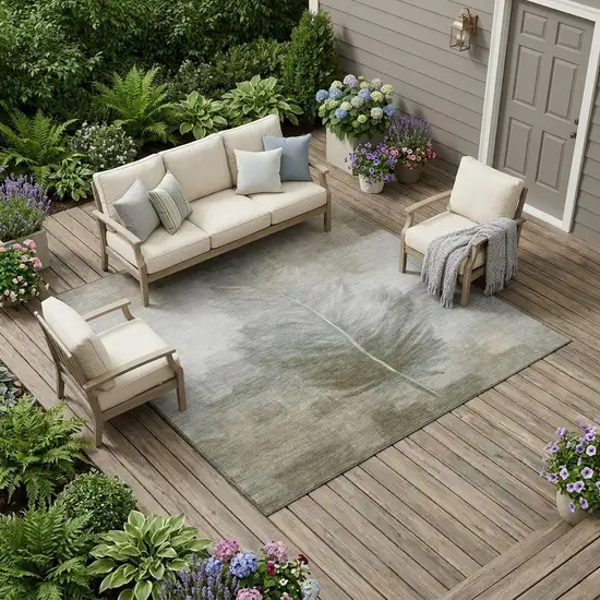 Khaki And Brown Botanical Leaves Washable Indoor Outdoor Area Rug Photo 1
