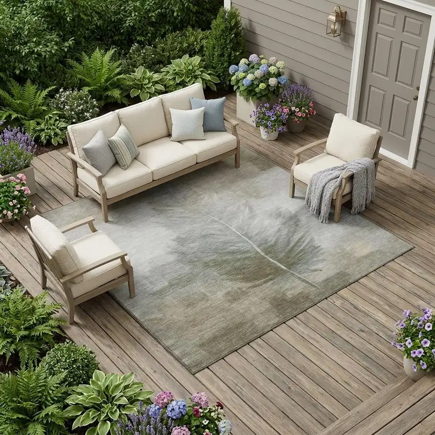 Khaki And Brown Botanical Leaves Washable Indoor Outdoor Area Rug Photo 1