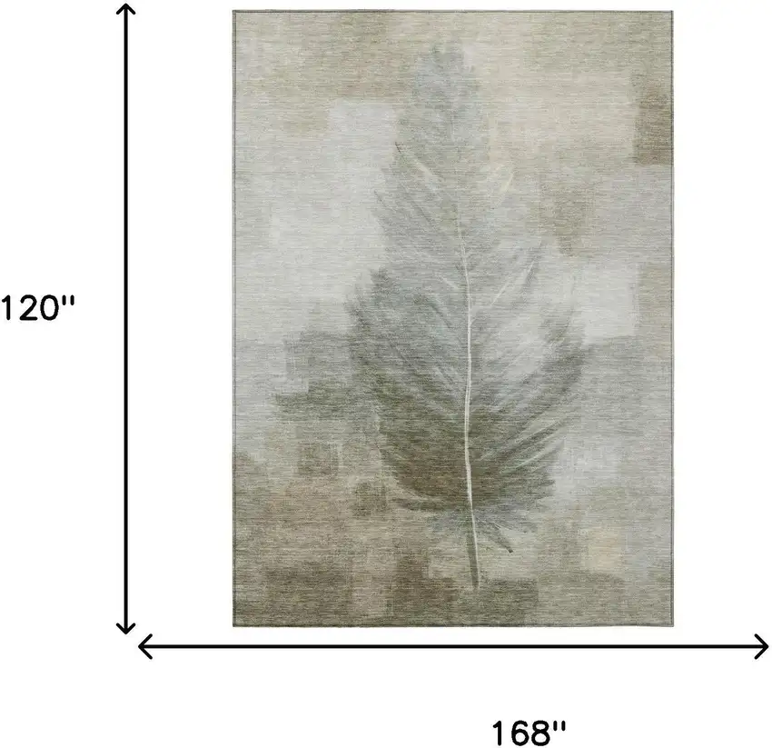 Khaki And Brown Botanical Leaves Washable Indoor Outdoor Area Rug Photo 7