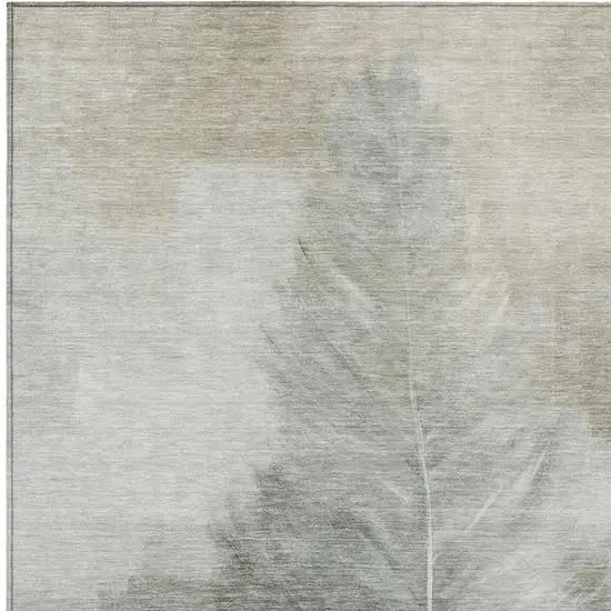 Khaki And Brown Botanical Leaves Washable Indoor Outdoor Area Rug Photo 3