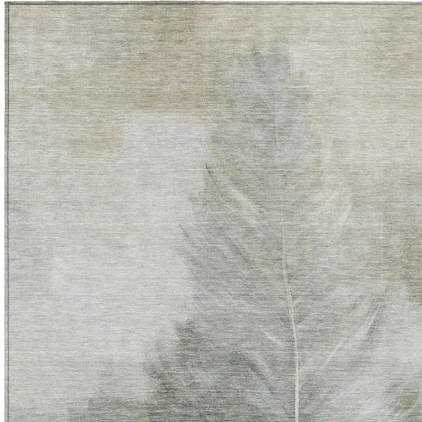 Khaki And Brown Botanical Leaves Washable Indoor Outdoor Area Rug Photo 3