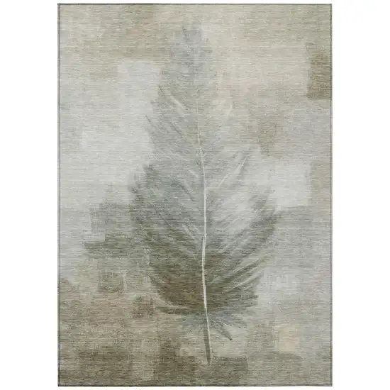Khaki And Brown Botanical Leaves Washable Indoor Outdoor Area Rug Photo 2