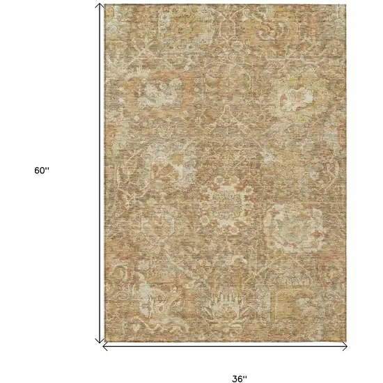 Khaki And Brown Damask Washable Indoor Outdoor Area Rug Photo 7