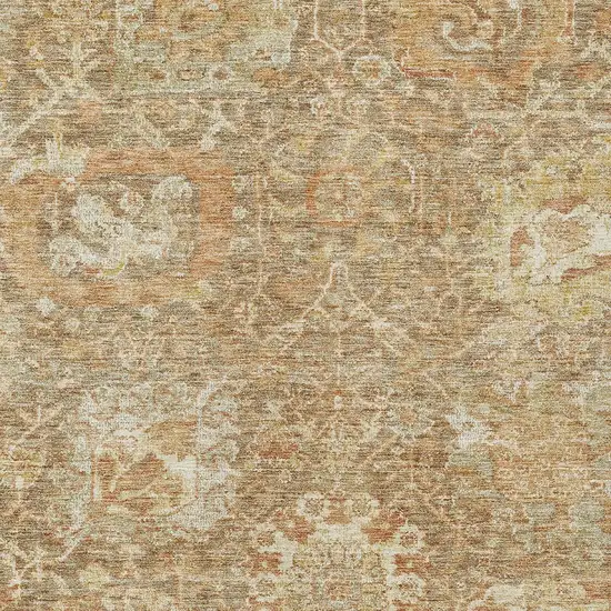Khaki And Brown Damask Washable Indoor Outdoor Area Rug Photo 5