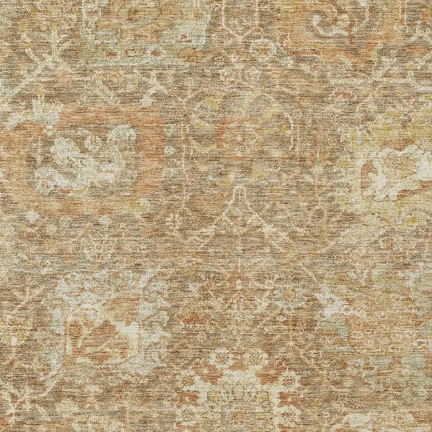 Khaki And Brown Damask Washable Indoor Outdoor Area Rug Photo 5