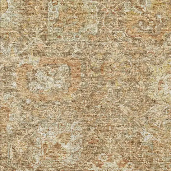 Khaki And Brown Damask Washable Indoor Outdoor Area Rug Photo 5