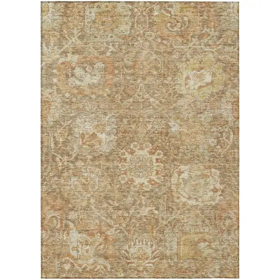 Khaki And Brown Damask Washable Indoor Outdoor Area Rug Photo 2