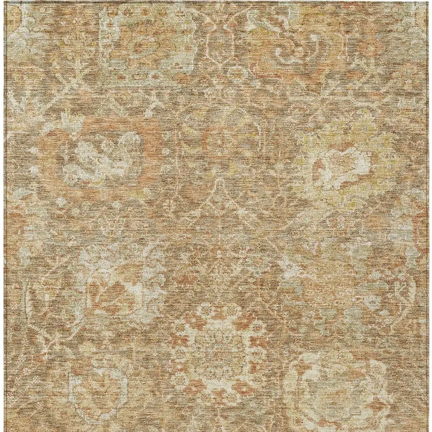 Khaki And Brown Damask Washable Indoor Outdoor Area Rug Photo 6