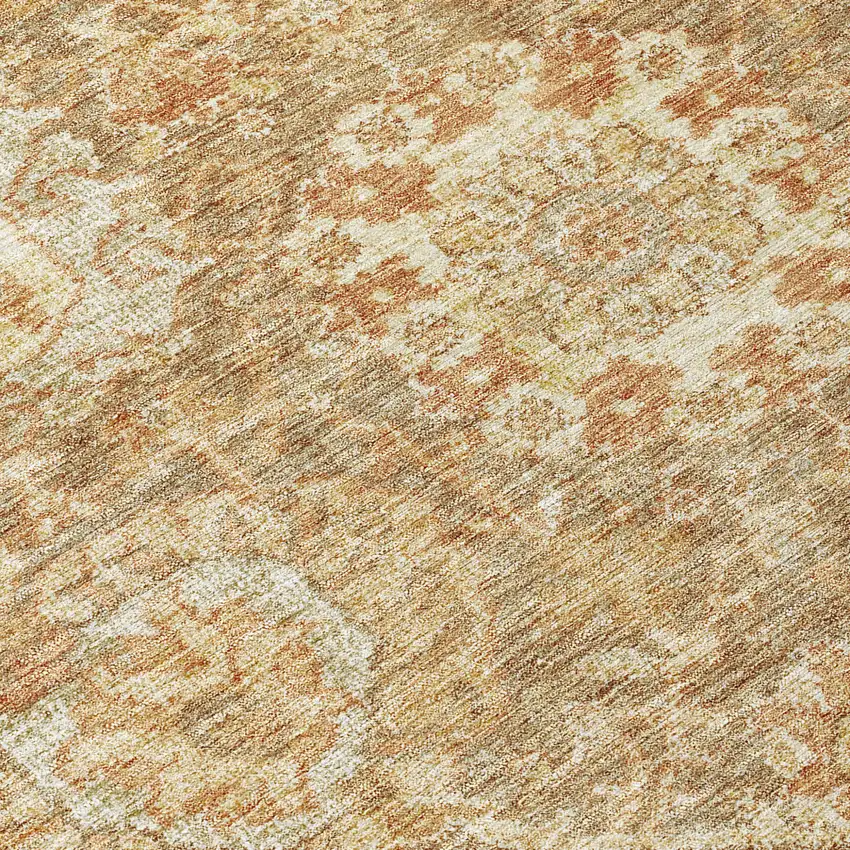 Khaki And Brown Damask Washable Indoor Outdoor Area Rug Photo 8