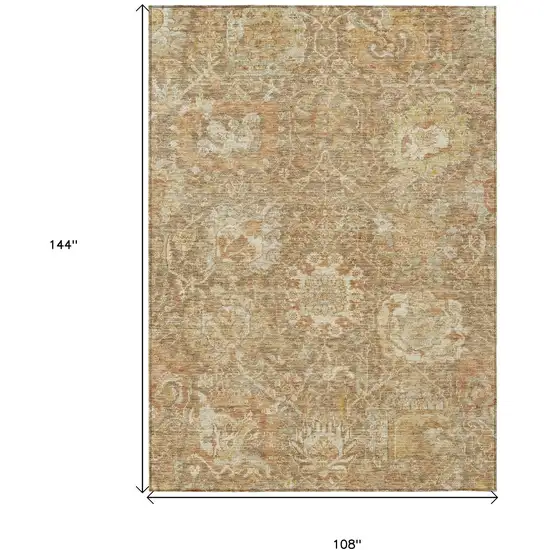 Khaki And Brown Damask Washable Indoor Outdoor Area Rug Photo 7