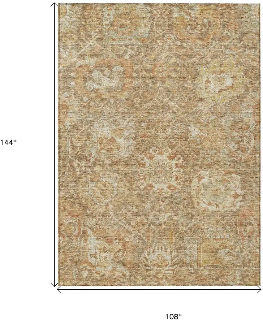 Khaki And Brown Damask Washable Indoor Outdoor Area Rug Photo 7