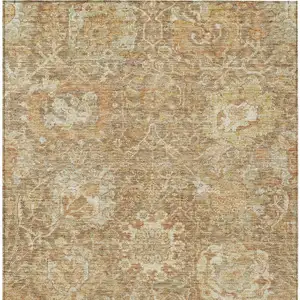 Photo of Khaki And Brown Damask Washable Indoor Outdoor Area Rug