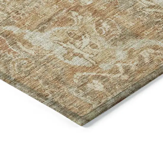 Khaki And Brown Damask Washable Indoor Outdoor Area Rug Photo 4