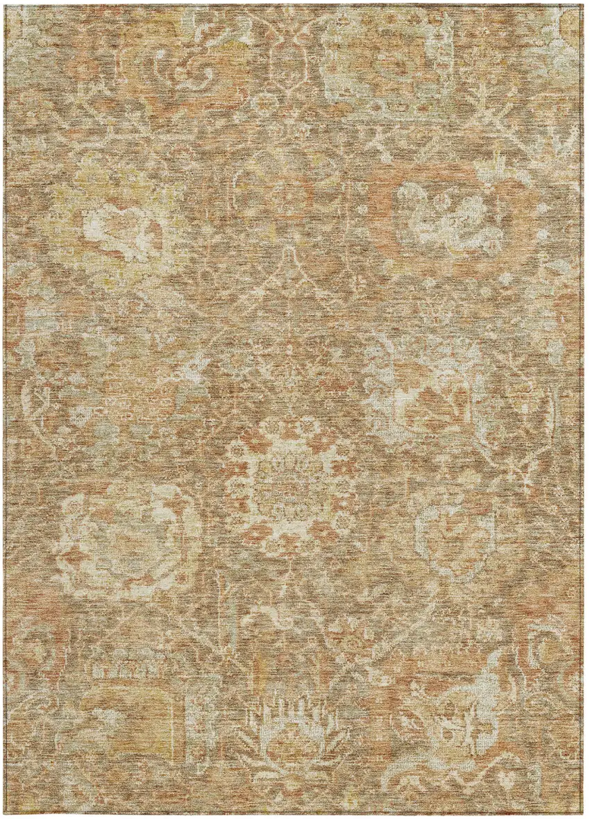 Khaki And Brown Damask Washable Indoor Outdoor Area Rug Photo 6