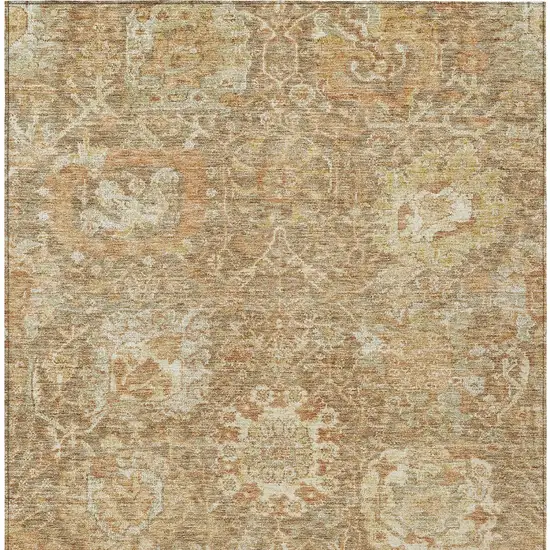 Khaki And Brown Damask Washable Indoor Outdoor Area Rug Photo 5