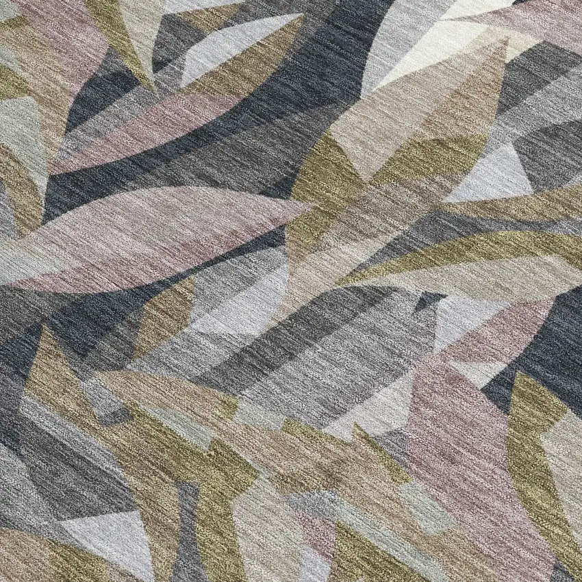 Khaki And Brown Floral Washable Indoor Outdoor Area Rug Photo 2