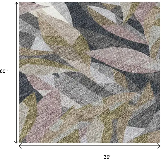 Khaki And Brown Floral Washable Indoor Outdoor Area Rug Photo 6