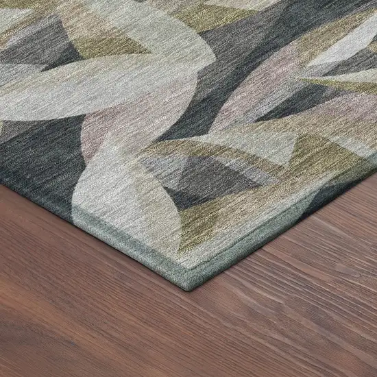 Khaki And Brown Floral Washable Indoor Outdoor Area Rug Photo 5