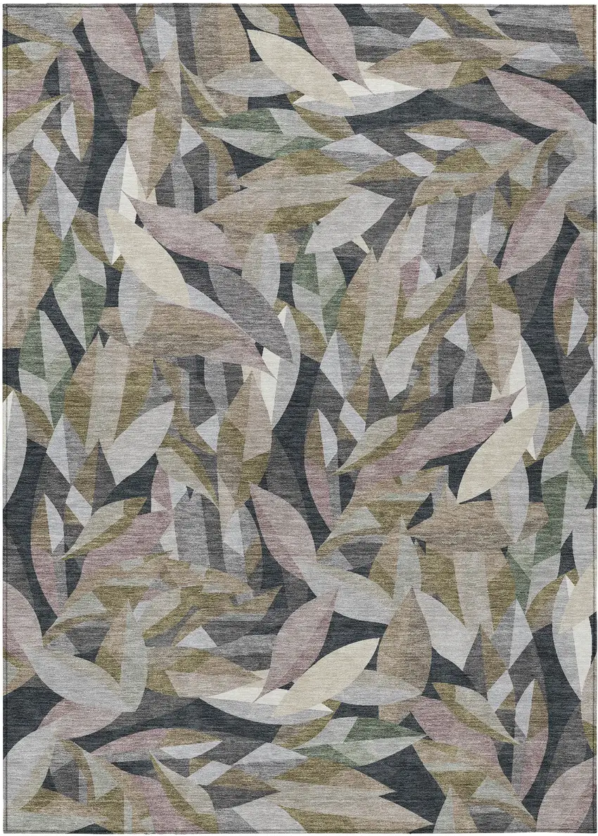 Khaki And Brown Floral Washable Indoor Outdoor Area Rug Photo 8