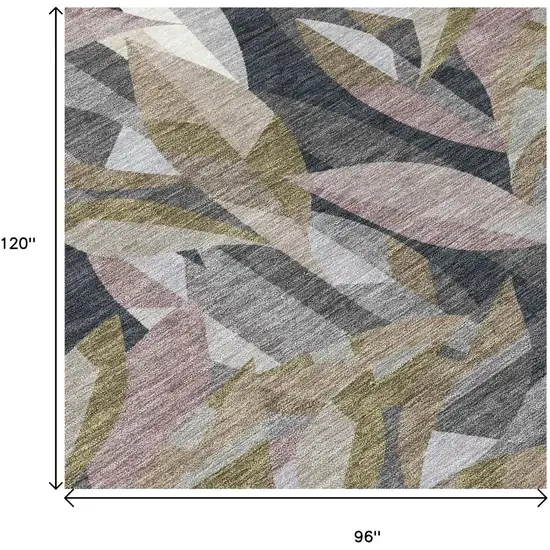 Khaki And Brown Floral Washable Indoor Outdoor Area Rug Photo 5