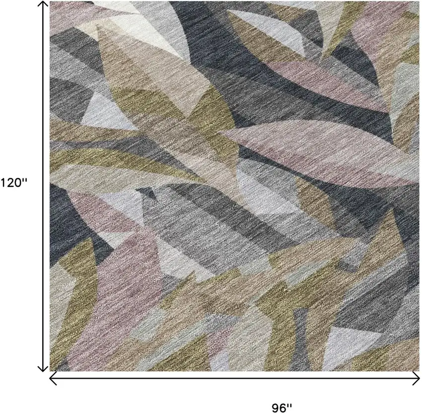 Khaki And Brown Floral Washable Indoor Outdoor Area Rug Photo 5