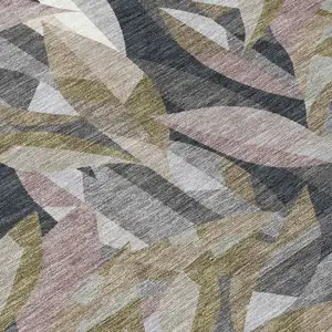 Photo of Khaki And Brown Floral Washable Indoor Outdoor Area Rug