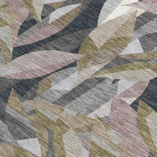 Khaki And Brown Floral Washable Indoor Outdoor Area Rug Photo 2