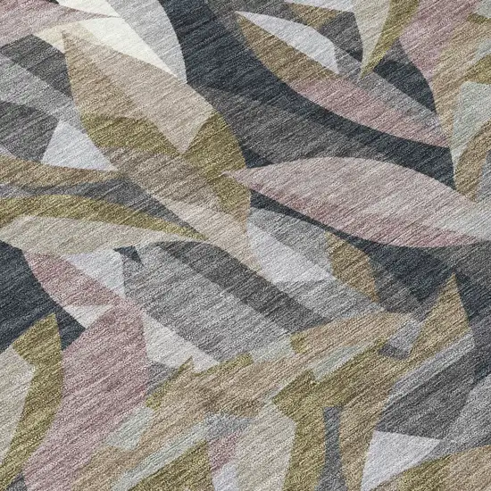 Khaki And Brown Floral Washable Indoor Outdoor Area Rug Photo 1