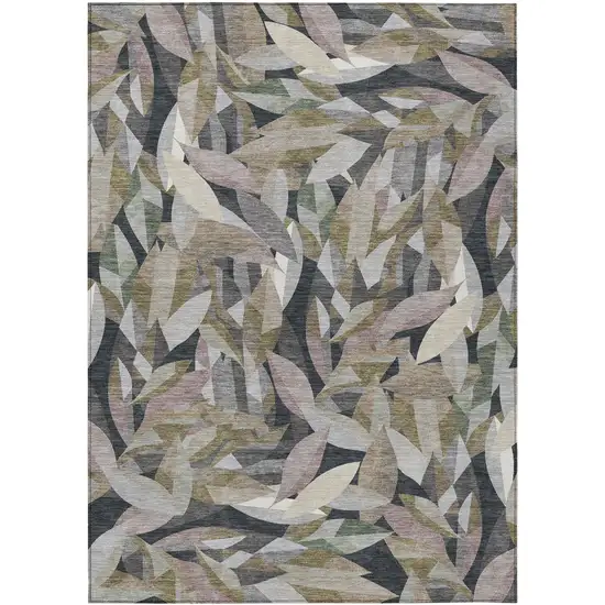 Khaki And Brown Floral Washable Indoor Outdoor Area Rug Photo 7
