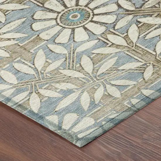 Khaki And Brown Floral Washable Indoor Outdoor Area Rug Photo 3