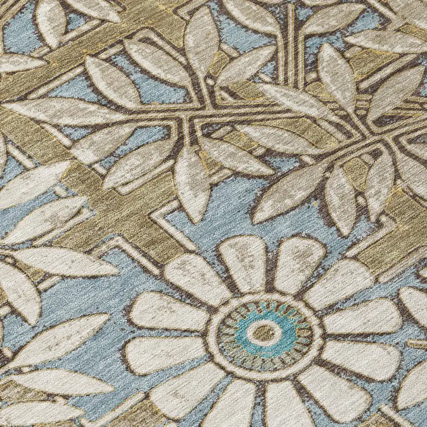 Khaki And Brown Floral Washable Indoor Outdoor Area Rug Photo 4
