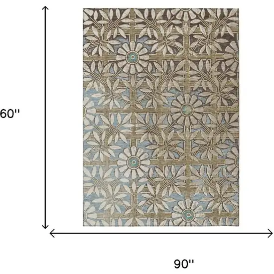 Khaki And Brown Floral Washable Indoor Outdoor Area Rug Photo 5