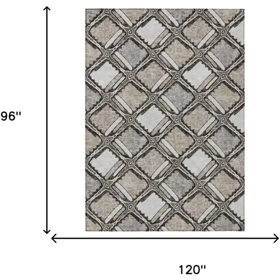 Khaki And Brown Geometric Washable Indoor Outdoor Area Rug Photo 5