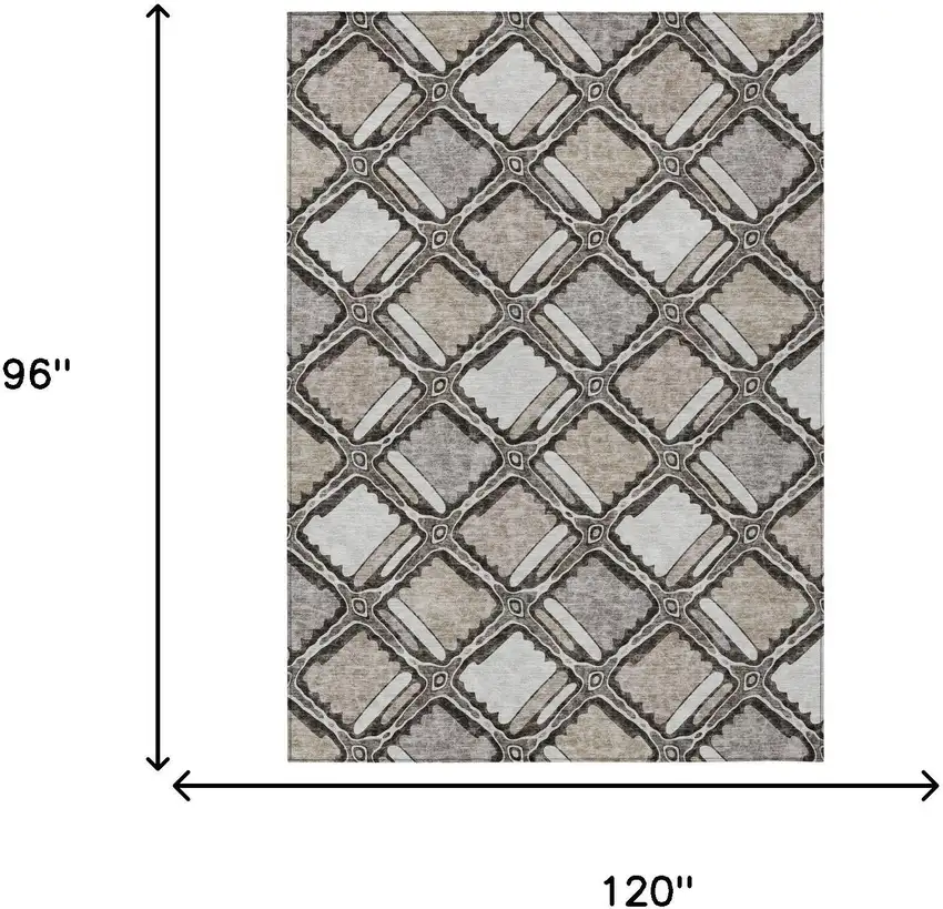 Khaki And Brown Geometric Washable Indoor Outdoor Area Rug Photo 5