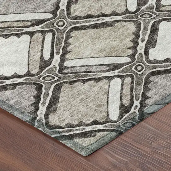 Khaki And Brown Geometric Washable Indoor Outdoor Area Rug Photo 3
