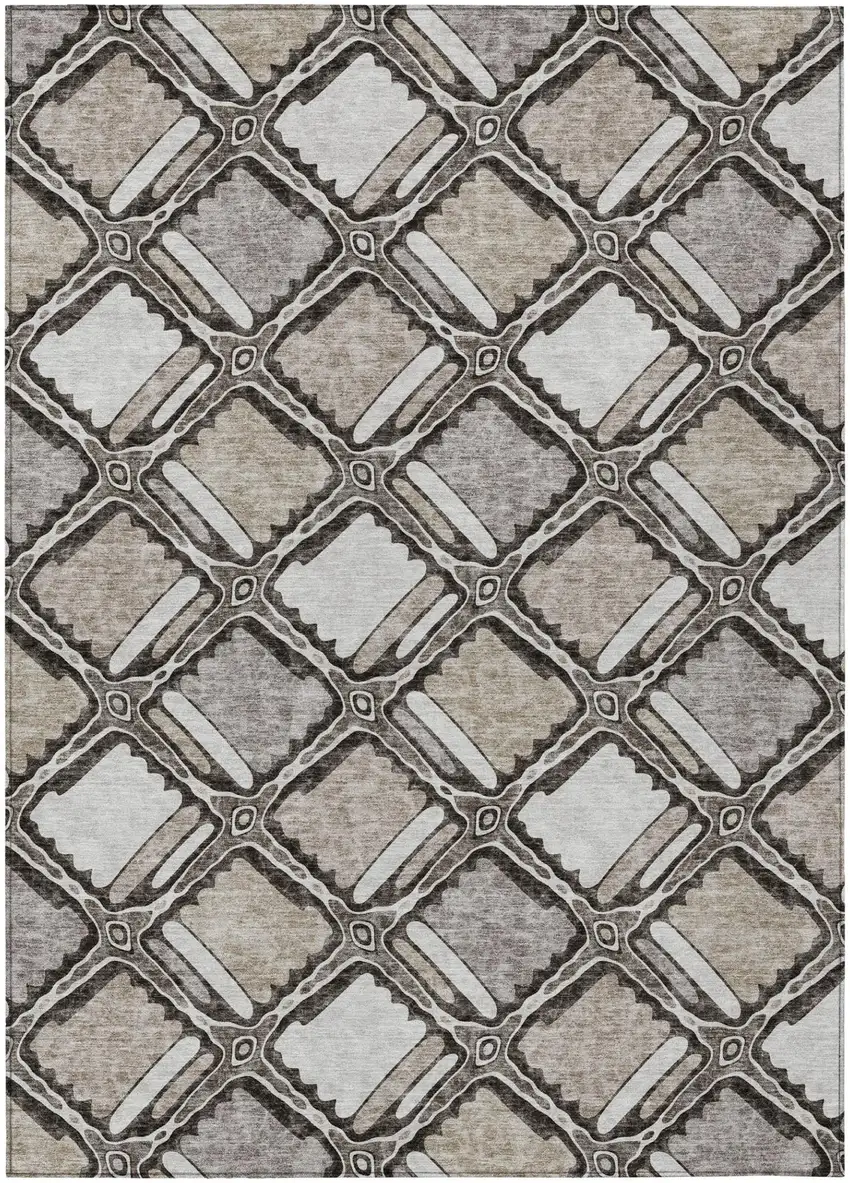 Khaki And Brown Geometric Washable Indoor Outdoor Area Rug Photo 2