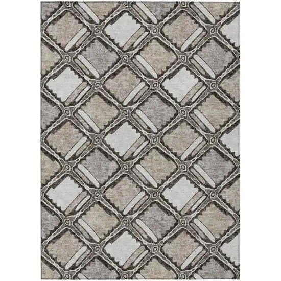 Khaki And Brown Geometric Washable Indoor Outdoor Area Rug Photo 2